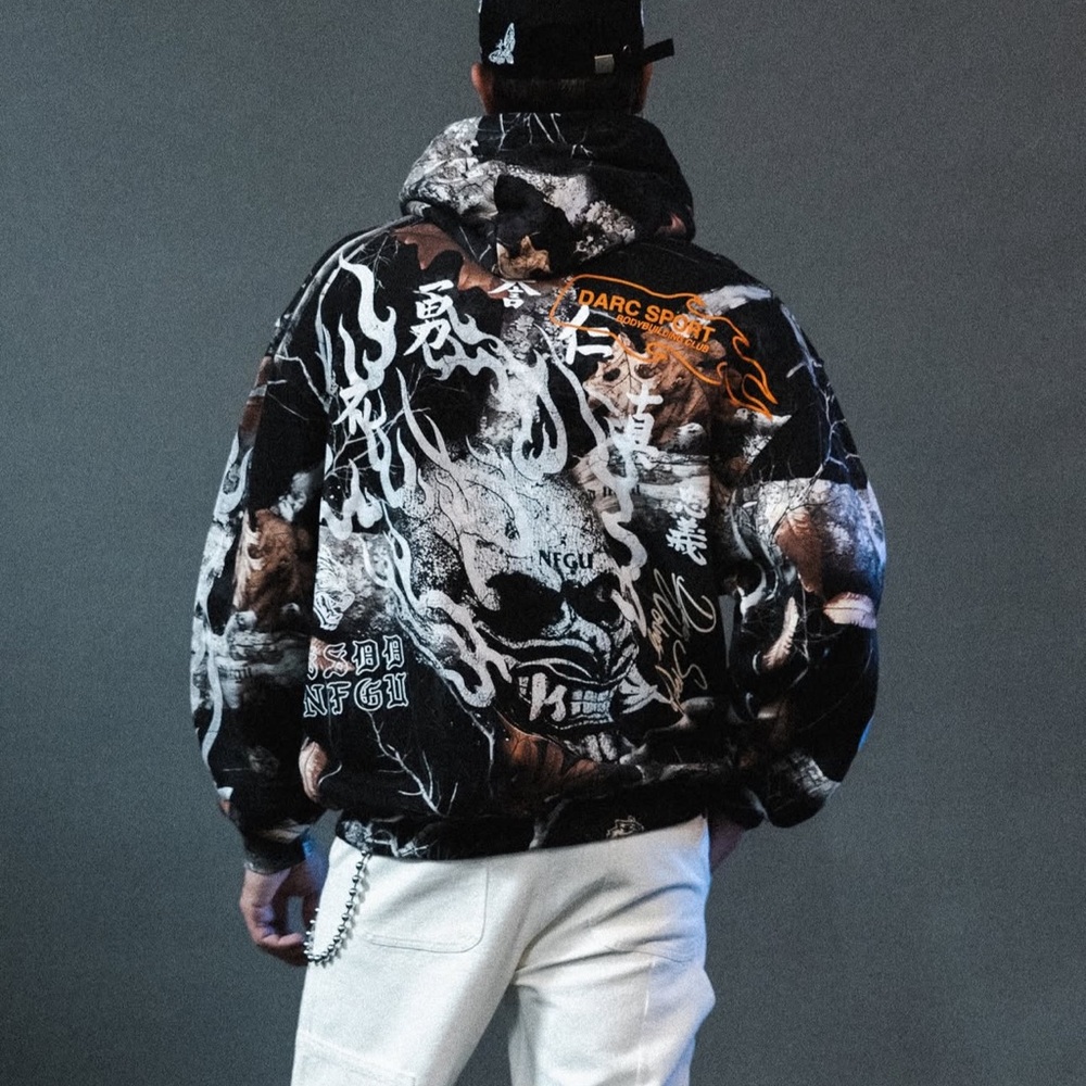 Darc Sport NFGU Mempo Flames "Pierce" Hoodie in Darc Woodland Camo